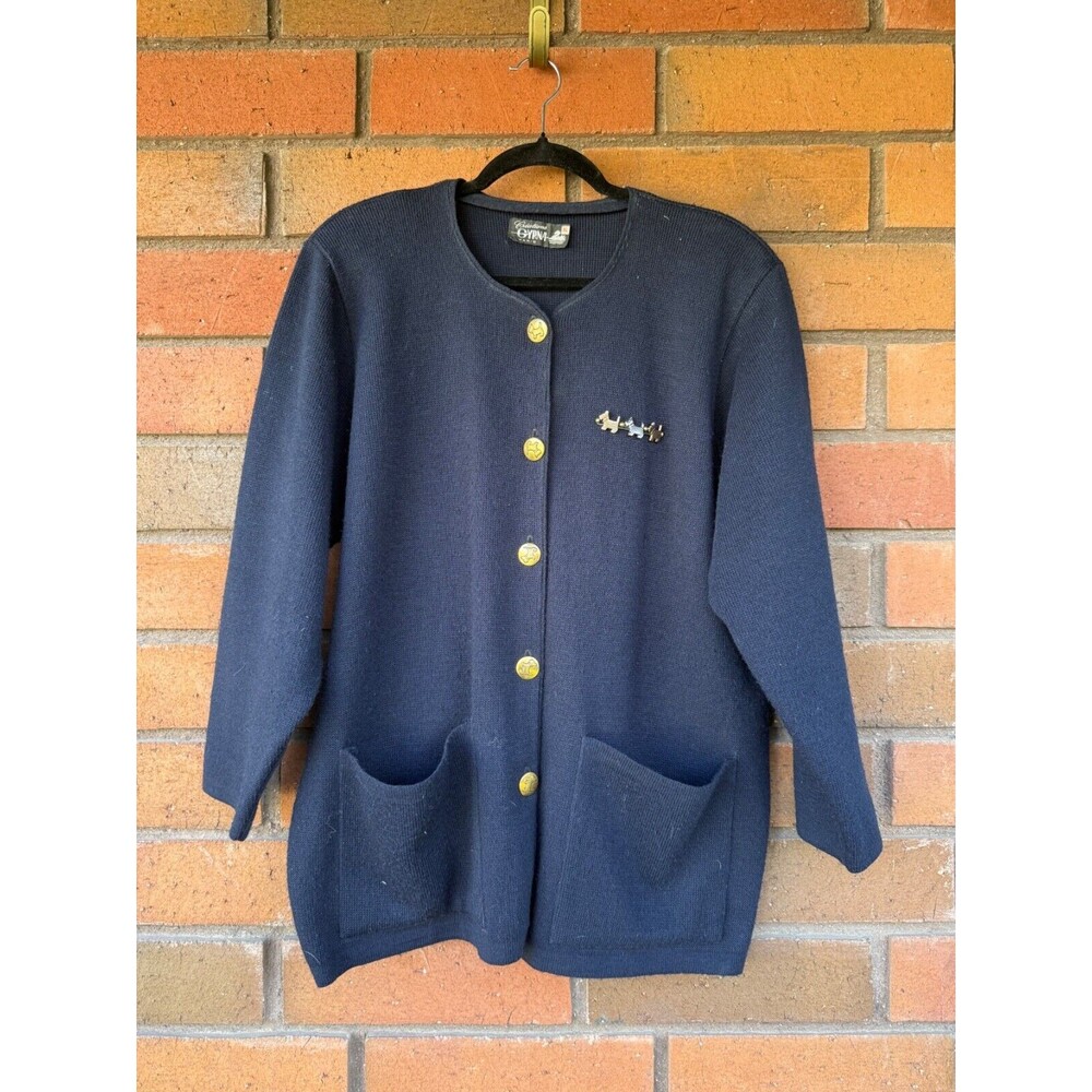 Vintage Paris Sweater Cardigan Yorkies Creation Gyrna | Navy |‎ Womens Size XL